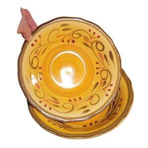 Italian Villa Home Trends Yellow Hand Painted Ceramic Berry Swirl Bowl Set of 2